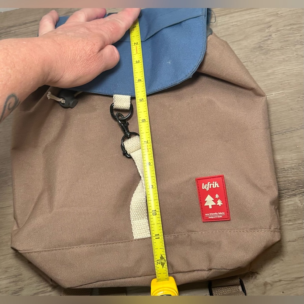 Lefrik Mini Backpack Navy &‎ Brown Drawstring Cord. - Picture 11 of 11